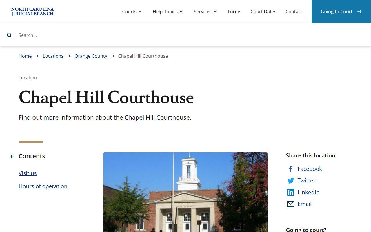 Chapel Hill courthouse building for court docket filings