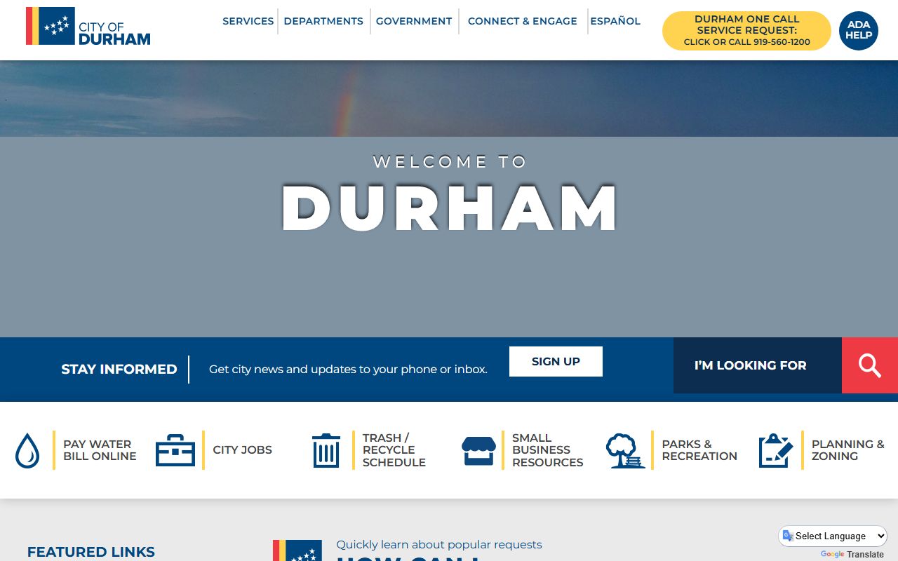 Durham city website with links to court docket and public records