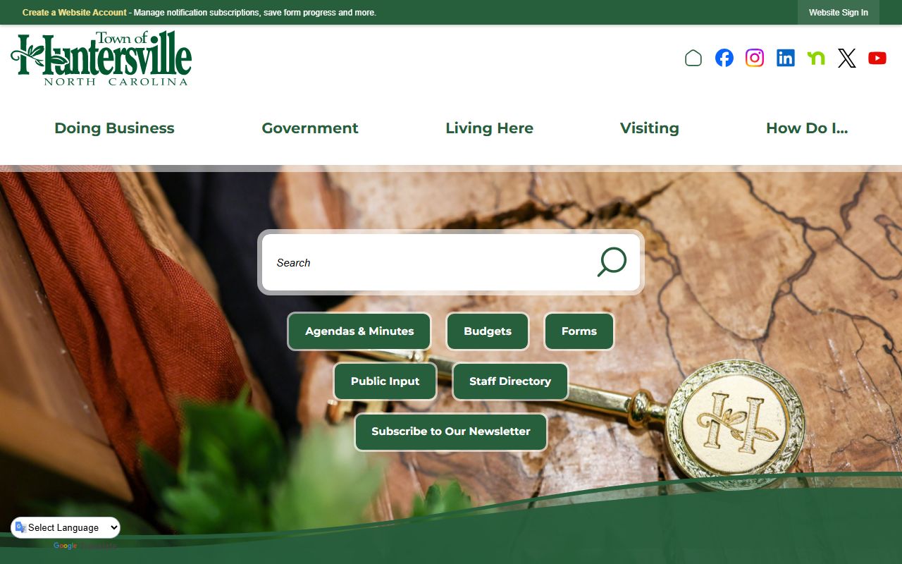 Huntersville town website with court docket information