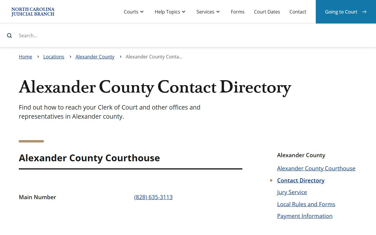 Alexander County court docket contact directory for clerk and judges
