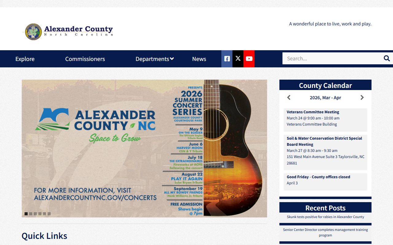 Alexander County government website with court docket and public service links