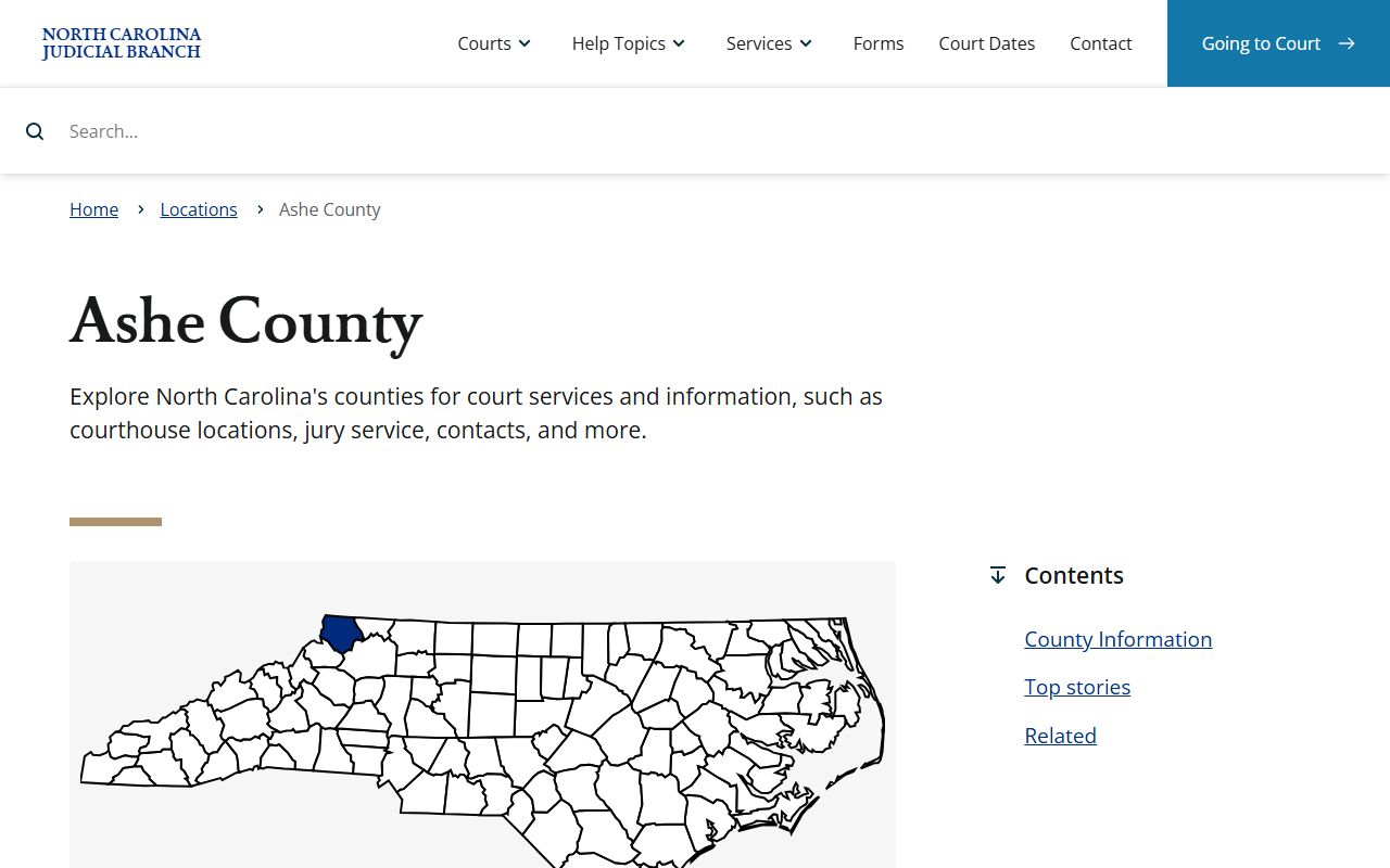 Ashe County court docket information page on NC Judicial Branch