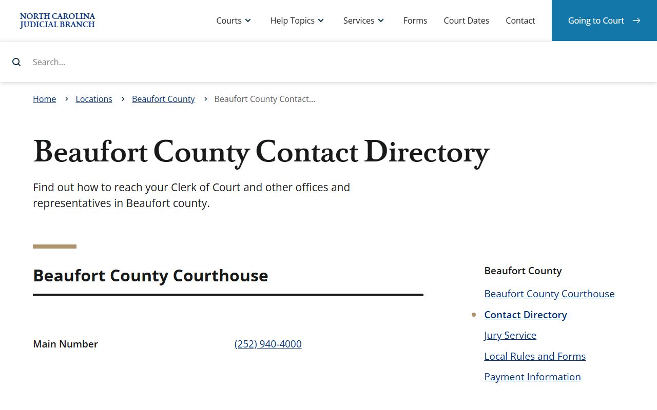 Beaufort County court docket contact directory for clerk and judges