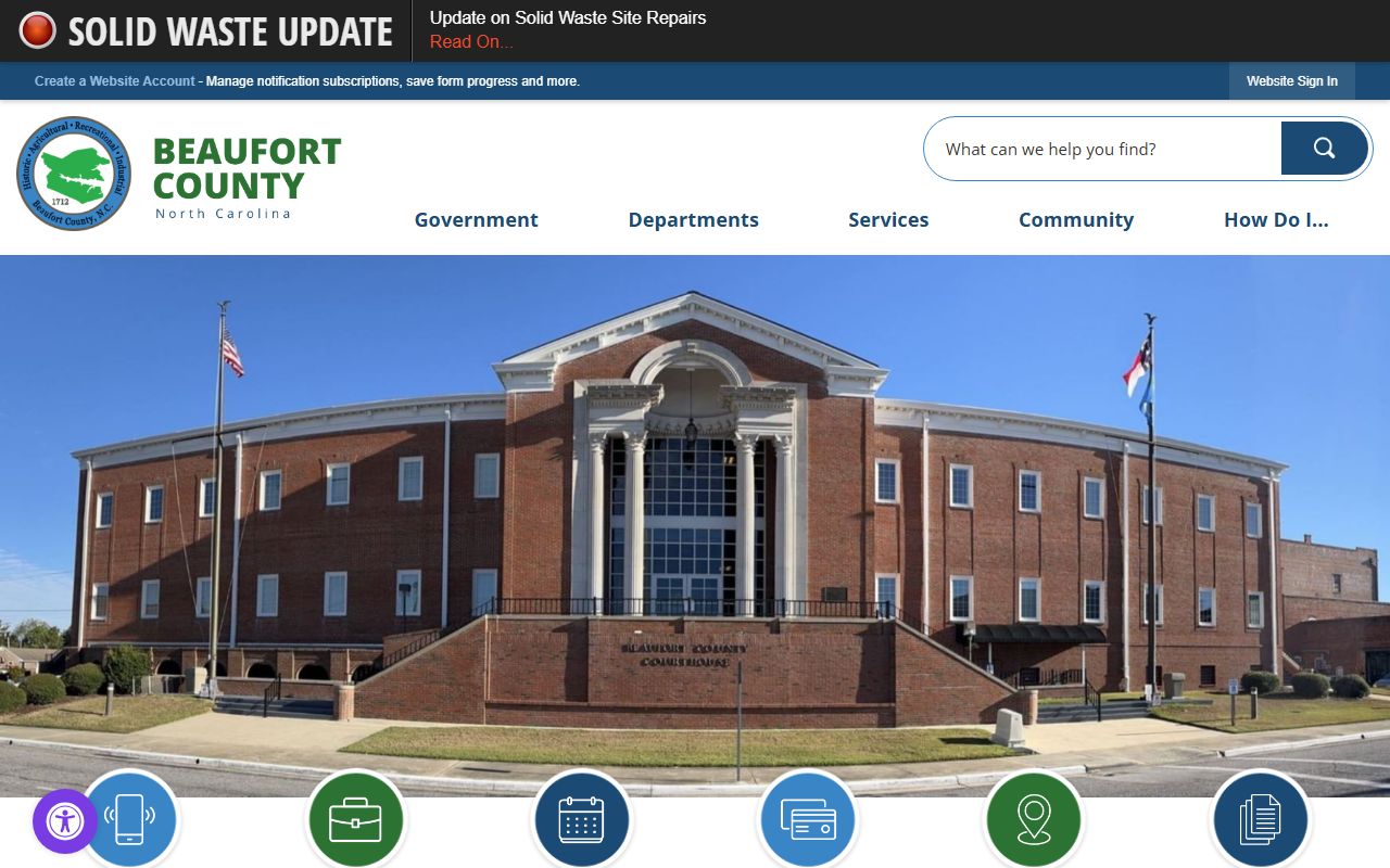 Beaufort County government website with public services and court docket links