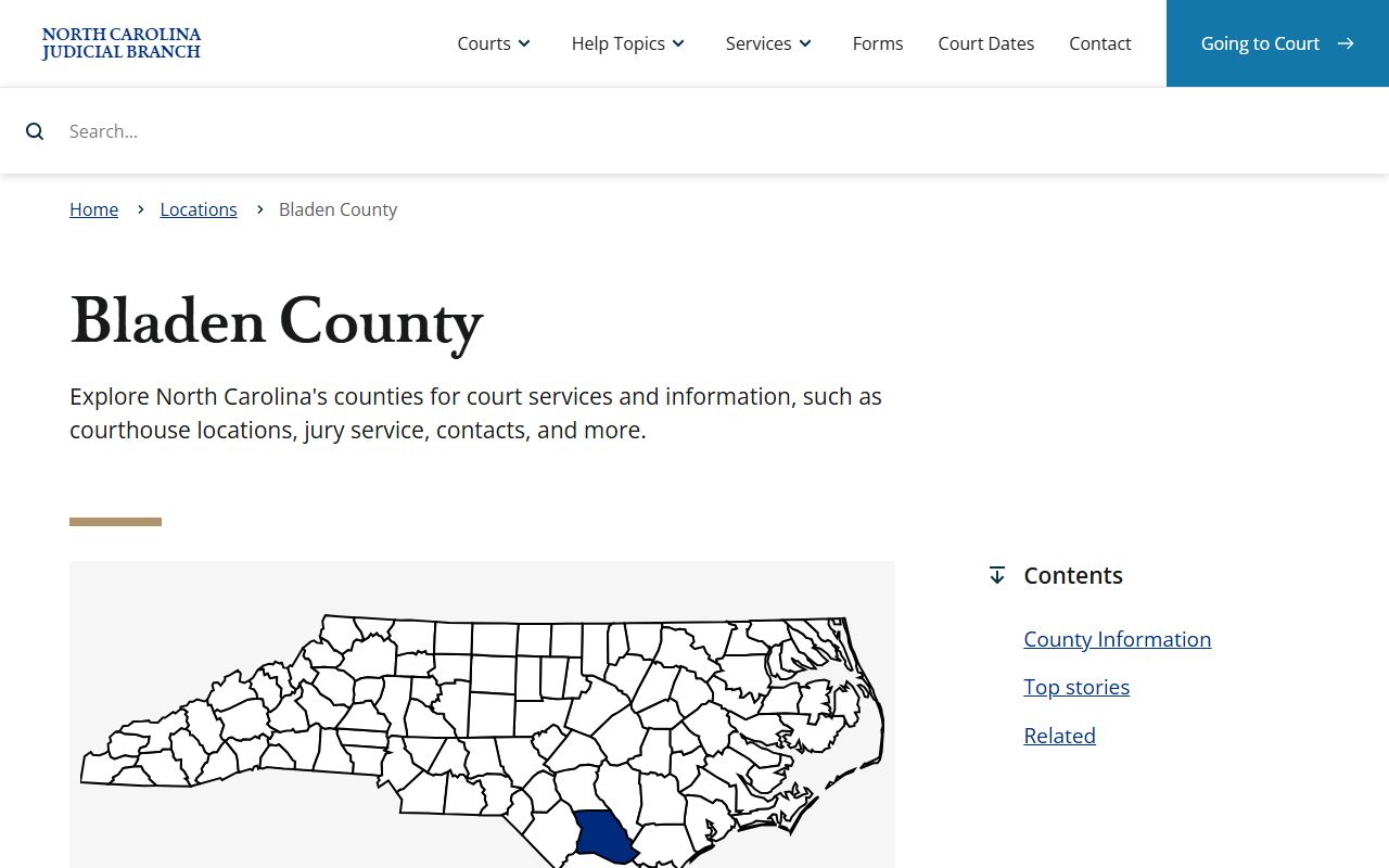 Bladen County court docket information page on NC Judicial Branch