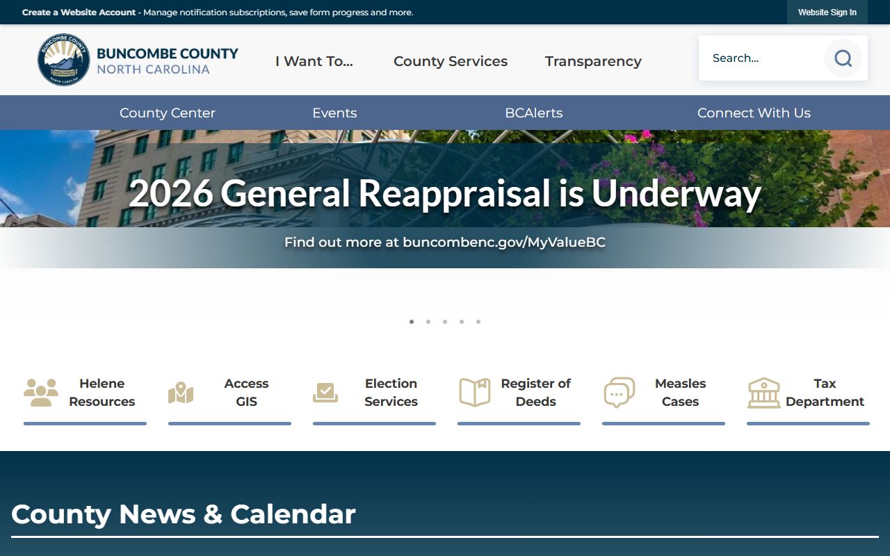Buncombe County government website with county services and court docket resources