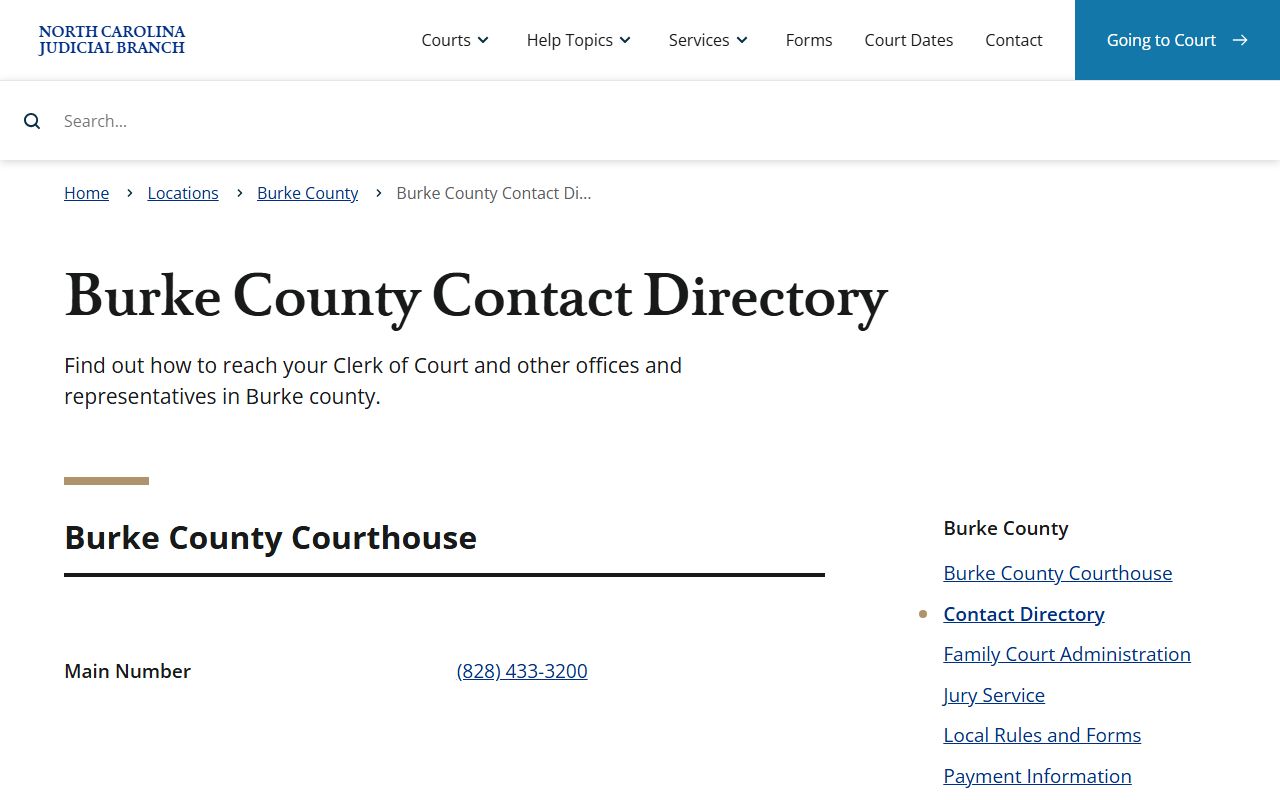 Burke County court docket contact directory for court offices