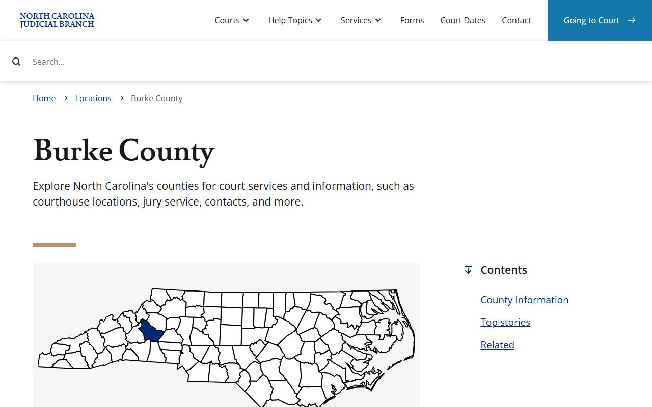 Burke County court docket information page on the NC Judicial Branch website