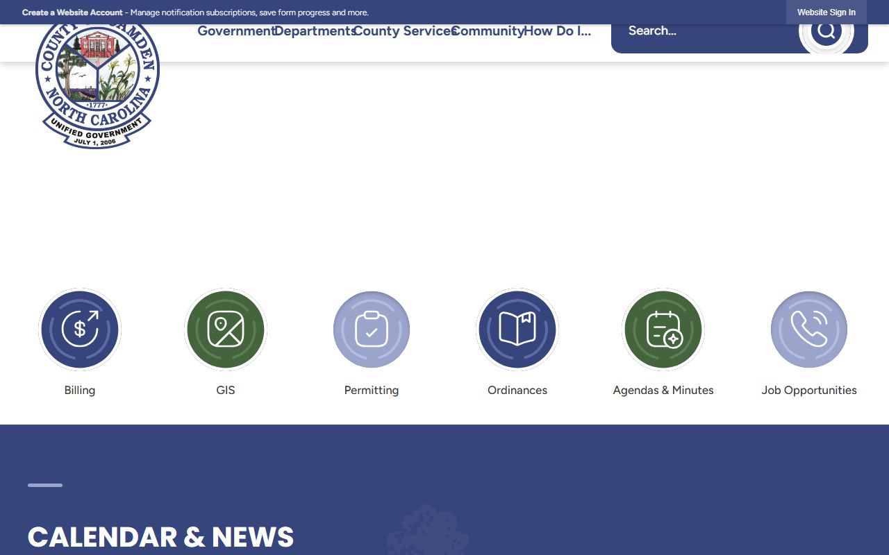 Camden County government website with links to local court docket services