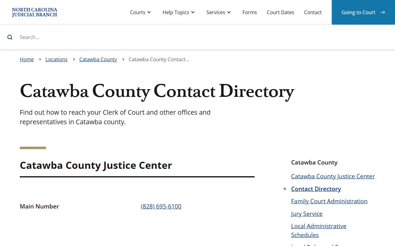 Catawba County court clerk contact details in the NC Courts directory