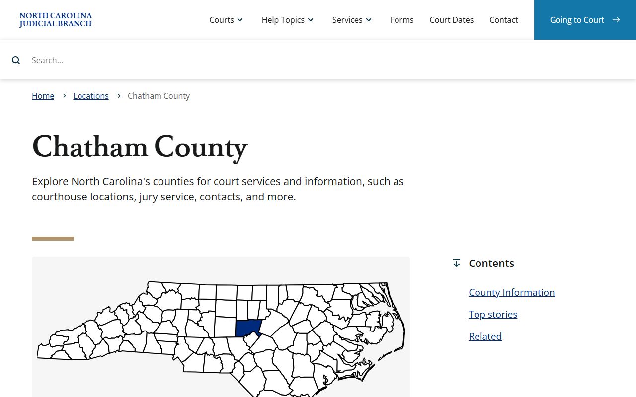 Chatham County court page on the NC Courts website with court docket details