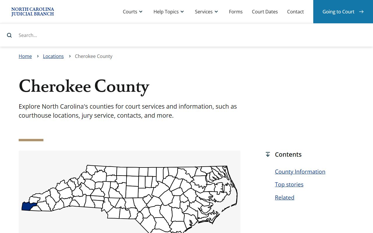 Cherokee County court location page on the NC Courts website