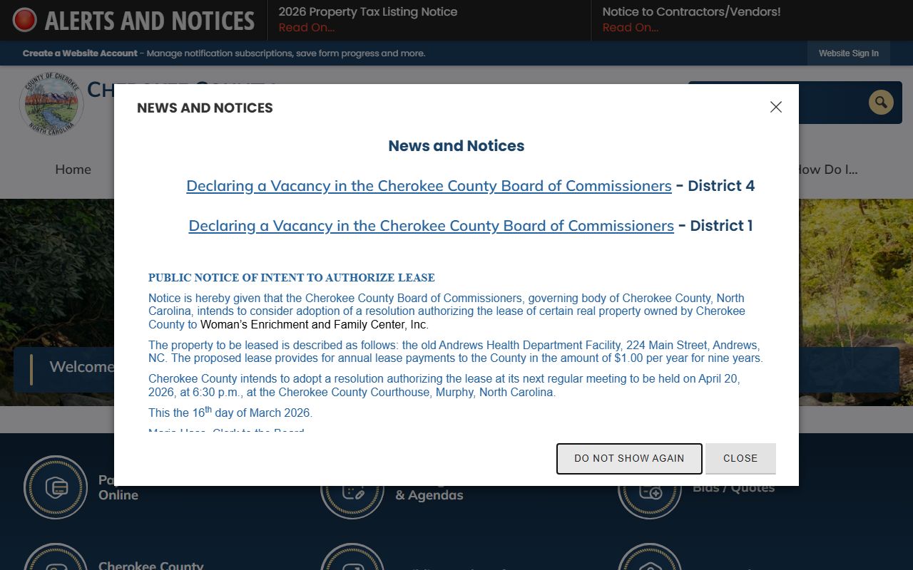 Cherokee County government website with local department links