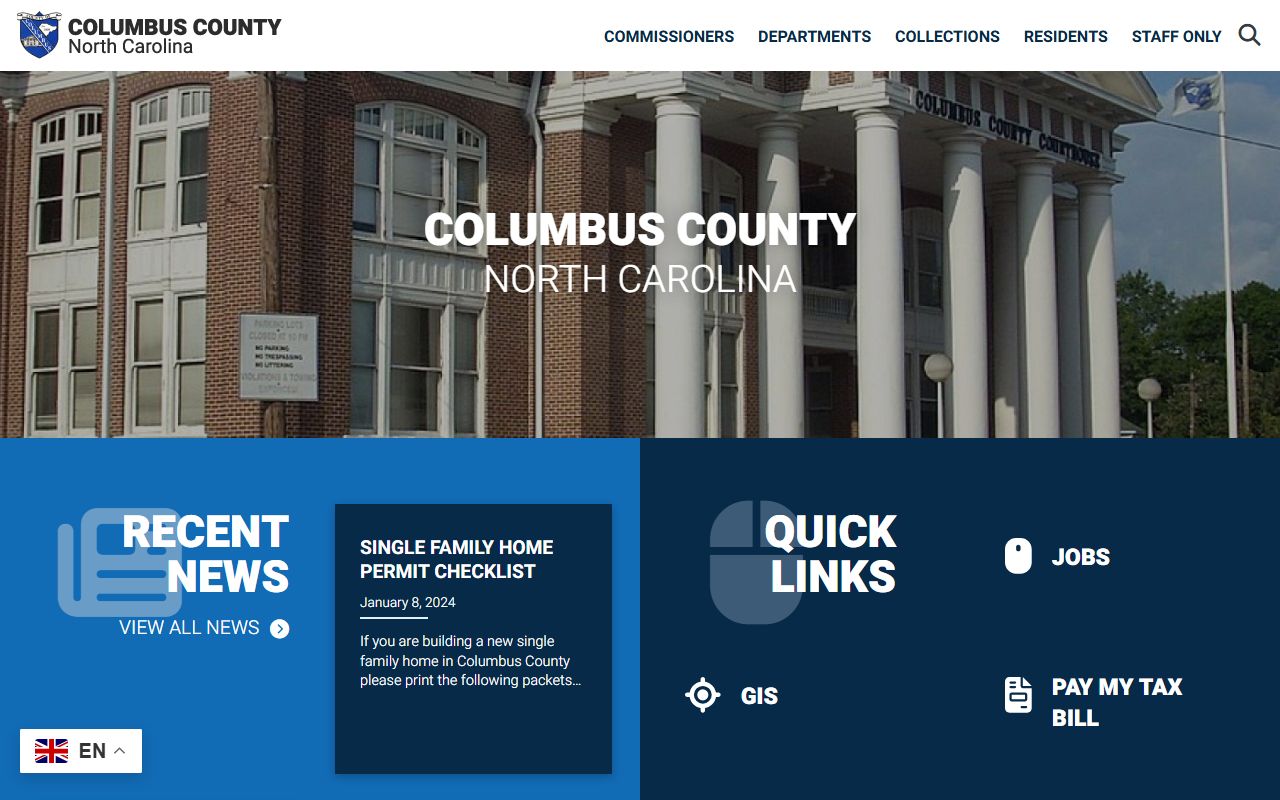 Columbus County government website for local services