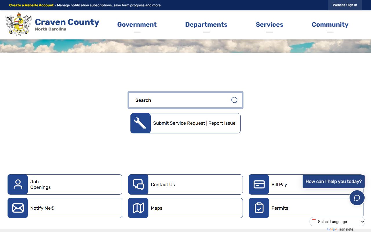 Craven County government website homepage