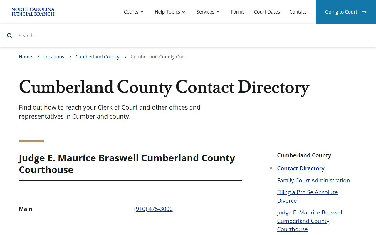 Cumberland County court docket contact directory with phone numbers for court offices