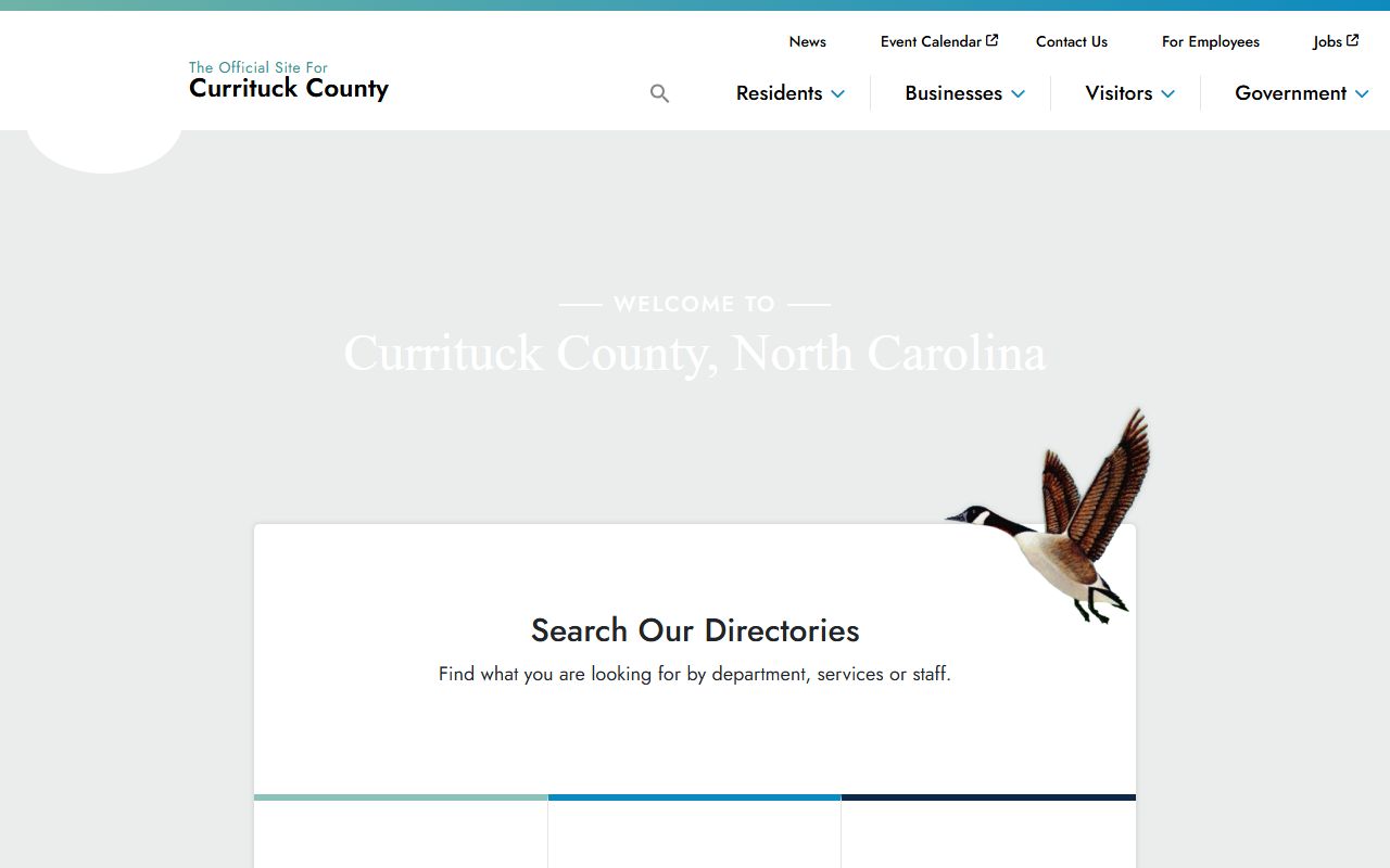 Currituck County government website with links to county departments