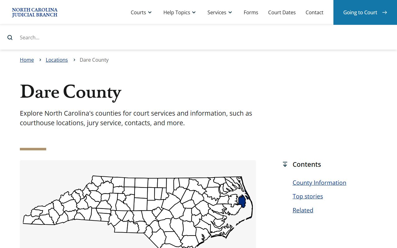 Dare County court docket information page on the NC Judicial Branch website