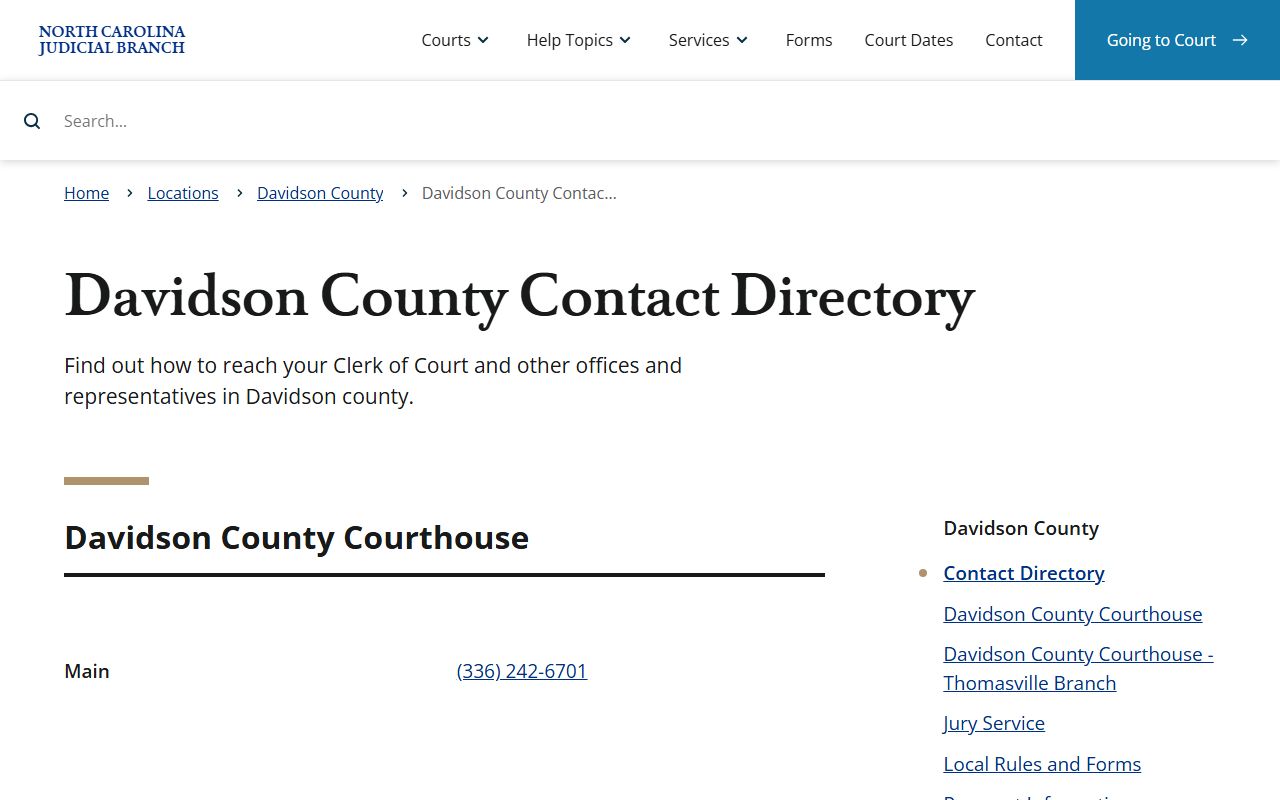 Davidson County courts contact directory listing phone numbers and offices