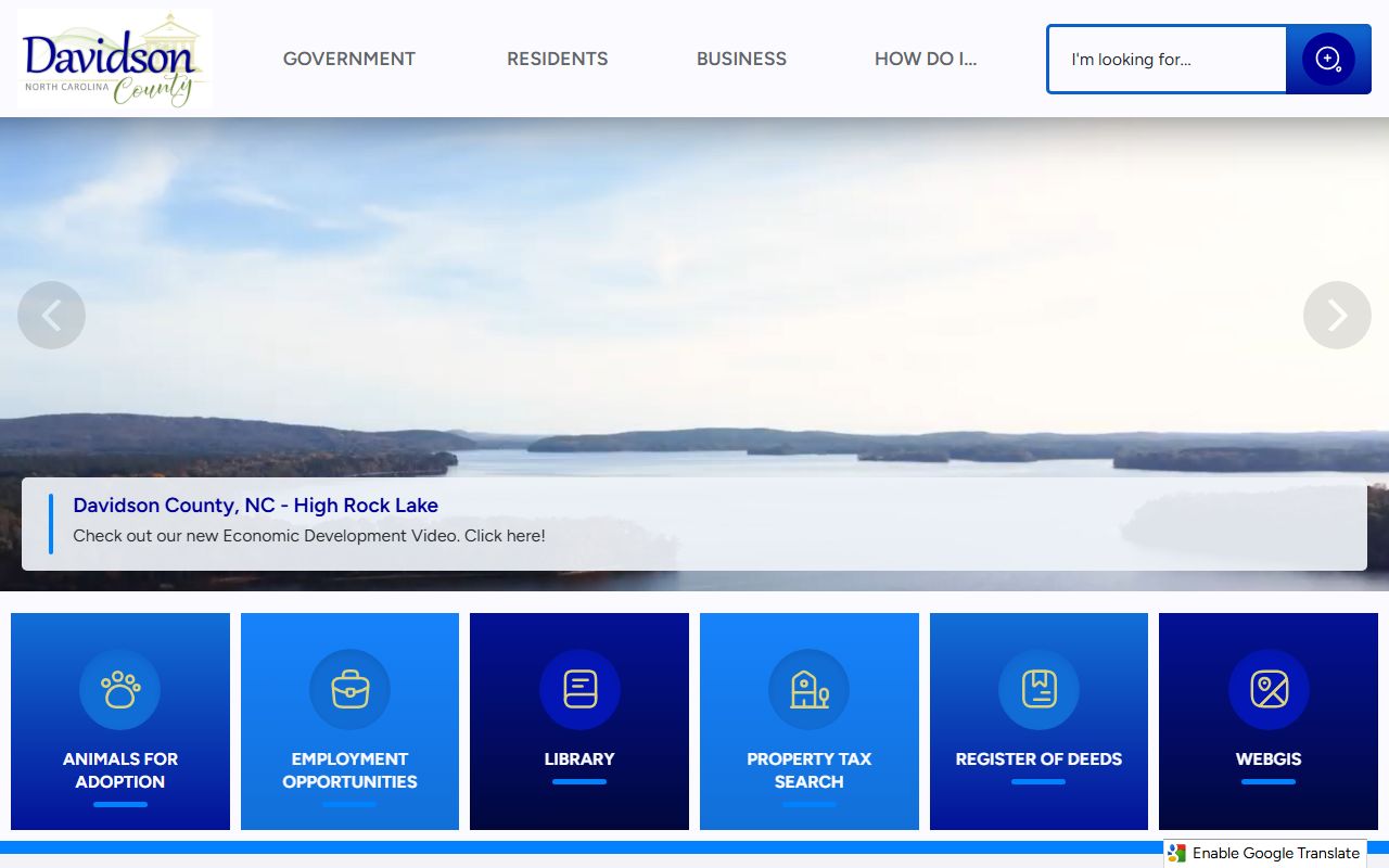 Davidson County government website homepage showing county services