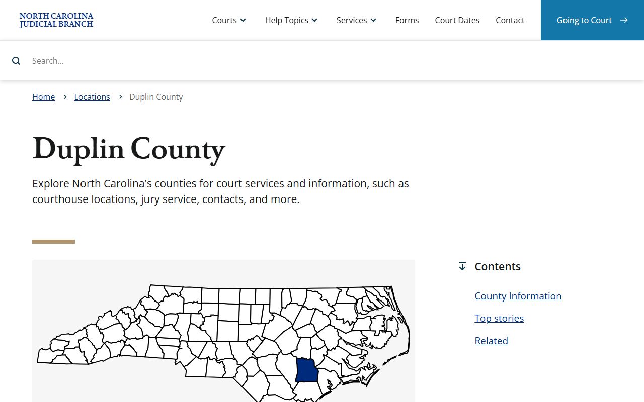 Duplin County court information on the North Carolina Judicial Branch site