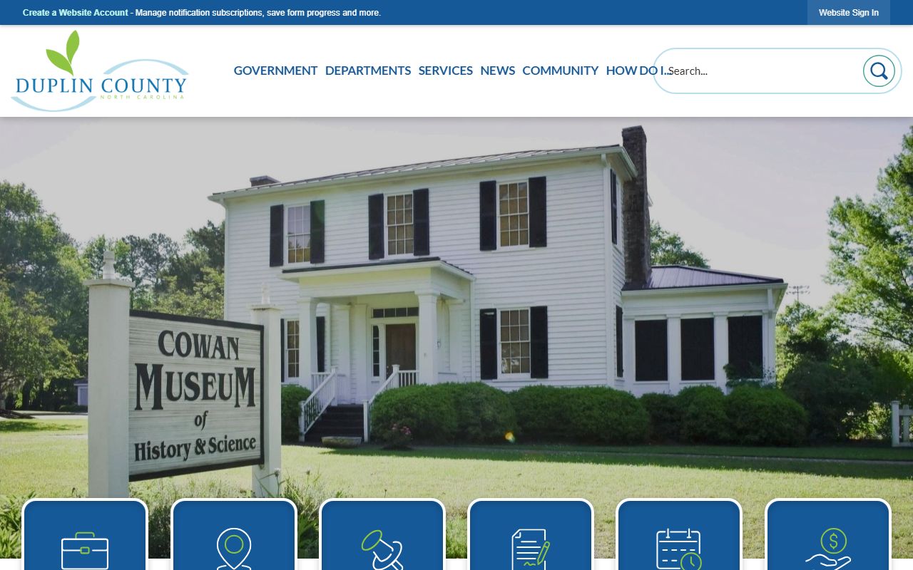 Duplin County government website showing county departments and services