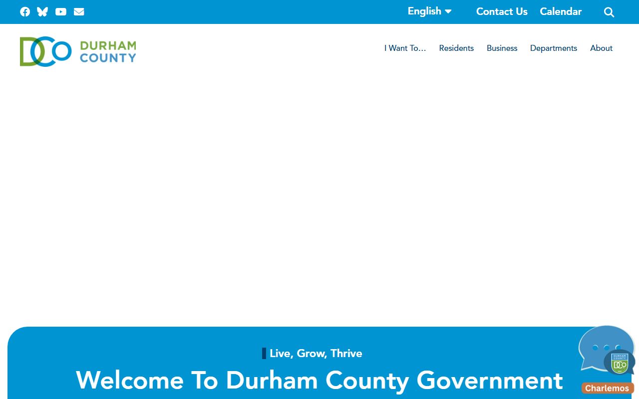 Durham County government website homepage with department links and services