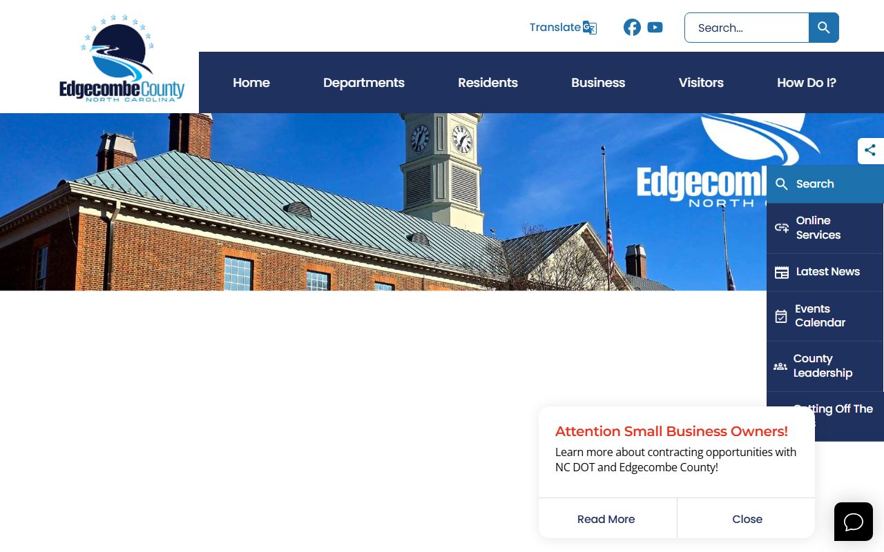 Edgecombe County government homepage with links to county services