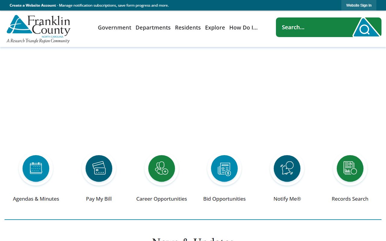 Franklin County government website with links to departments and services