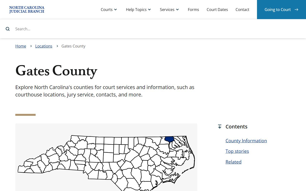Gates County court information page on the NC Judicial Branch website