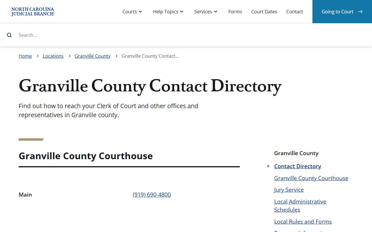 Granville County courts contact directory listing office phone numbers