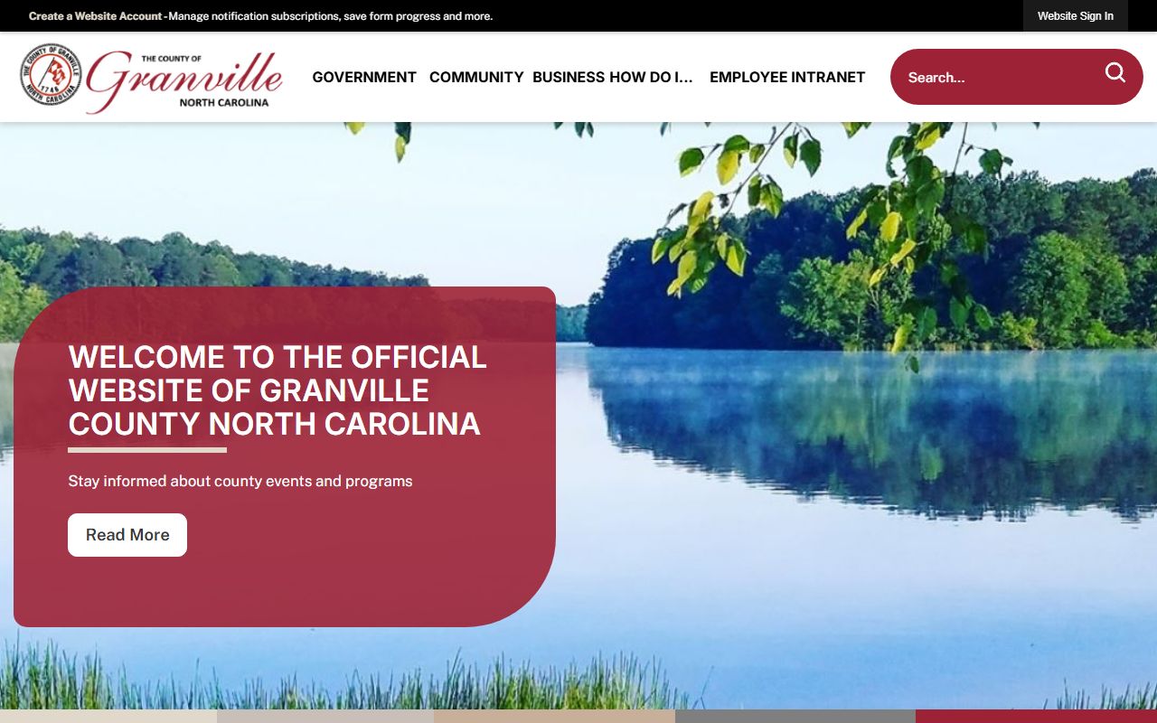 Granville County government website with department links