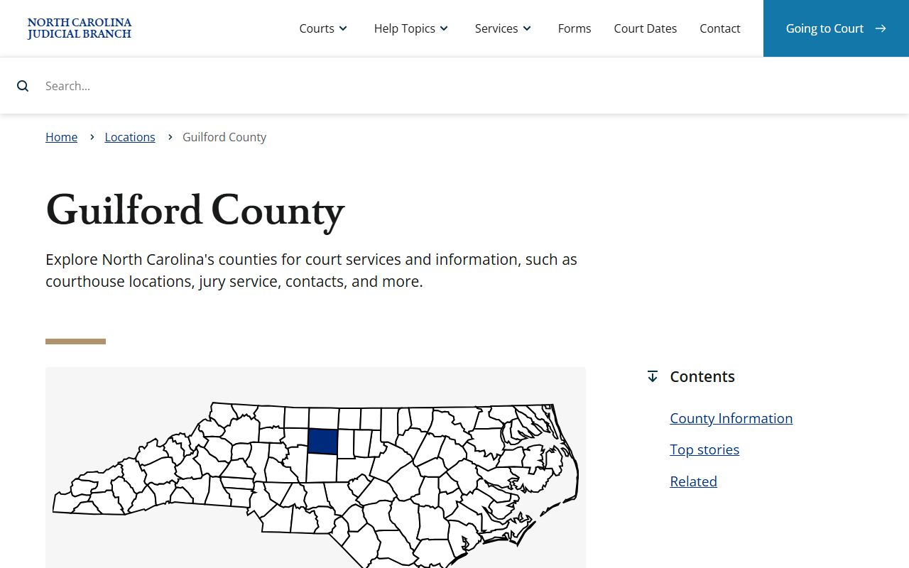 Guilford County court docket information page on the NC Judicial Branch website