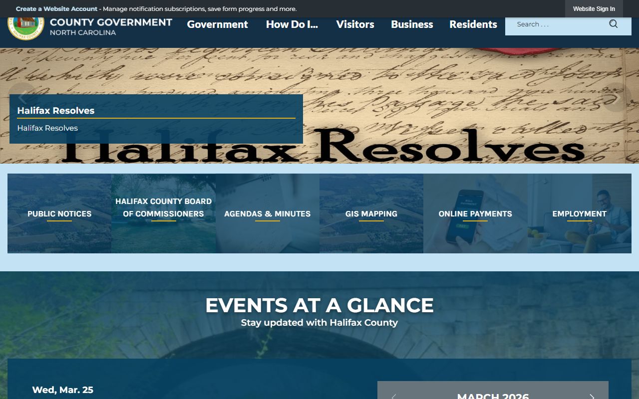 Halifax County government website with links to county services
