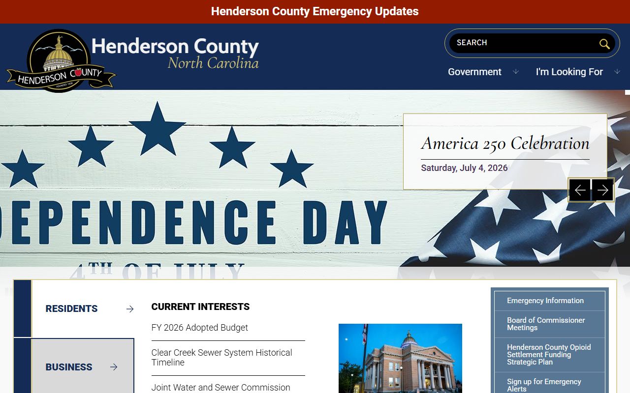 Henderson County government website with links related to court docket records