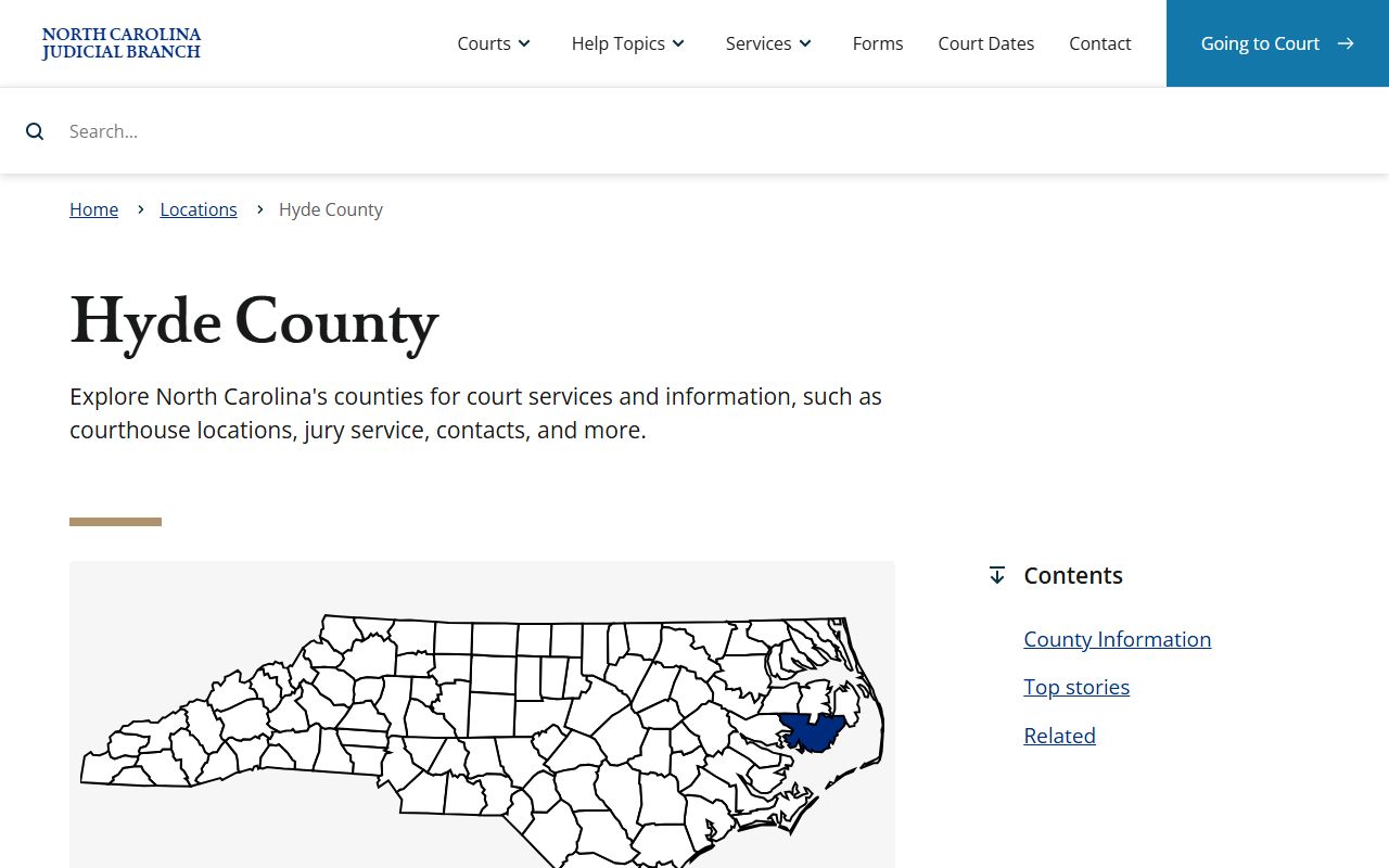 Hyde County court docket information page on the NC Judicial Branch website