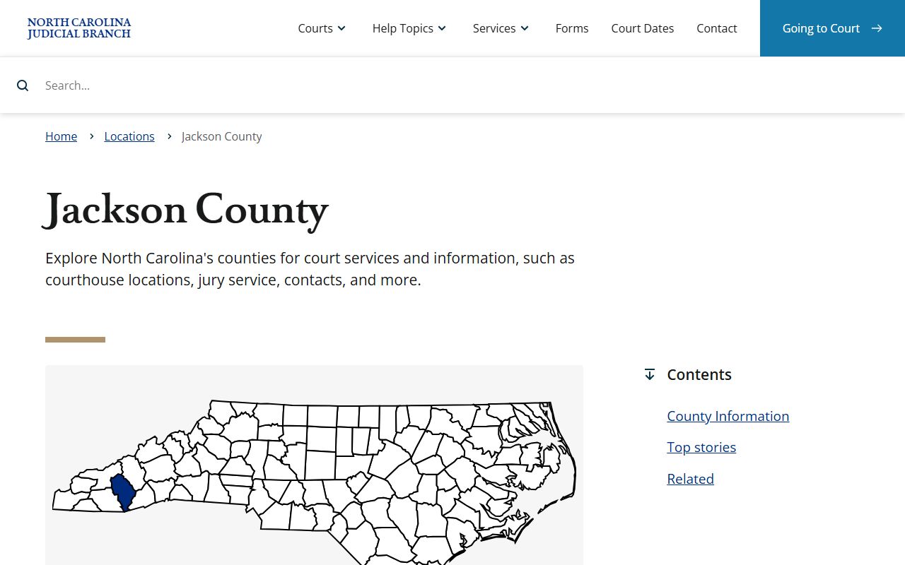 Jackson County court docket information on the NC Judicial Branch website