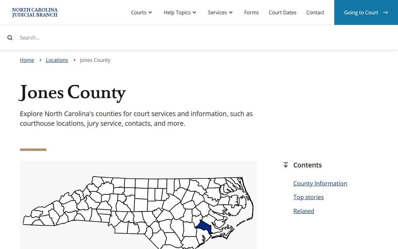Jones County court docket information page on the NC Judicial Branch website