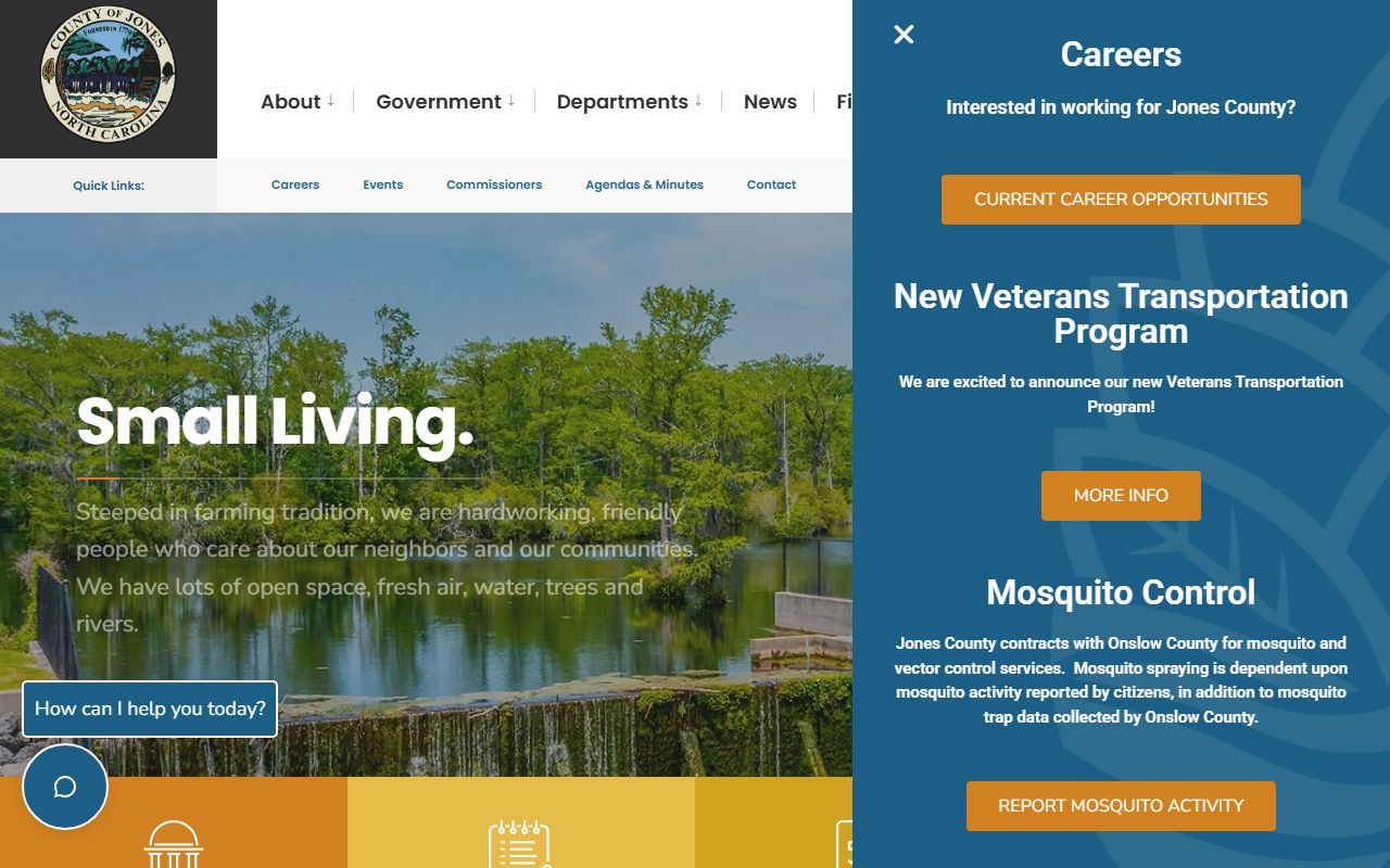Jones County government website linking to court docket related county departments