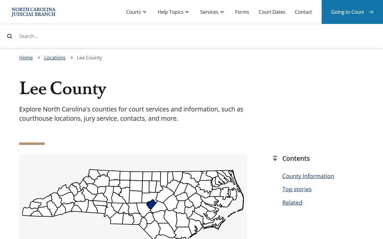 Lee County court docket information page on the NC Judicial Branch website