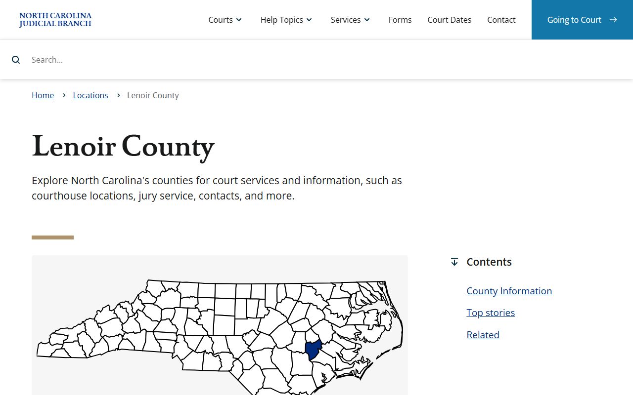 Lenoir County court docket information page on the NC Judicial Branch website