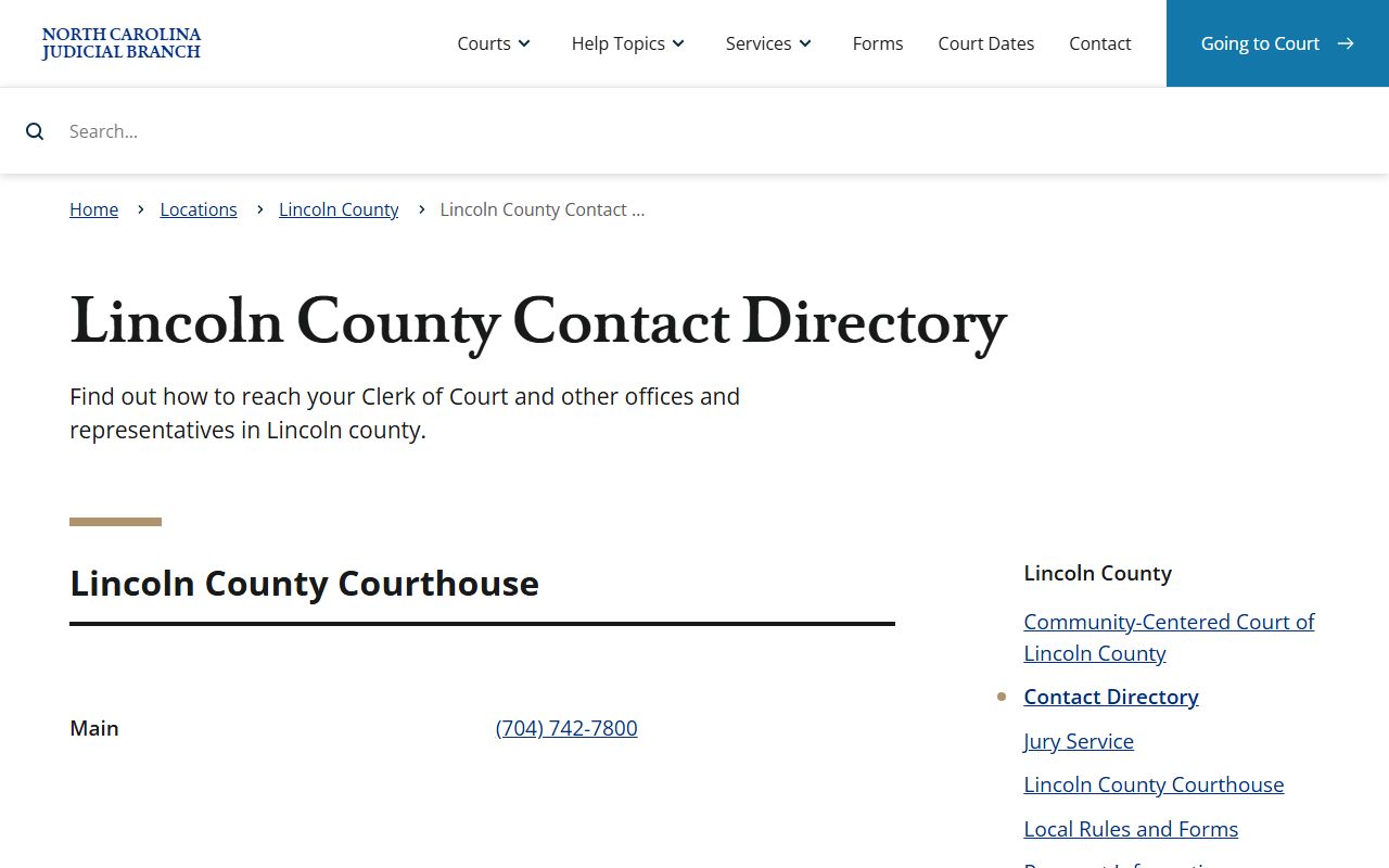 Lincoln County court docket contact directory for court office phone numbers
