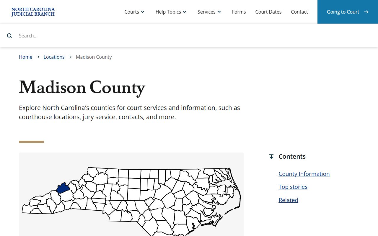 Madison County court docket page on the North Carolina Judicial Branch website