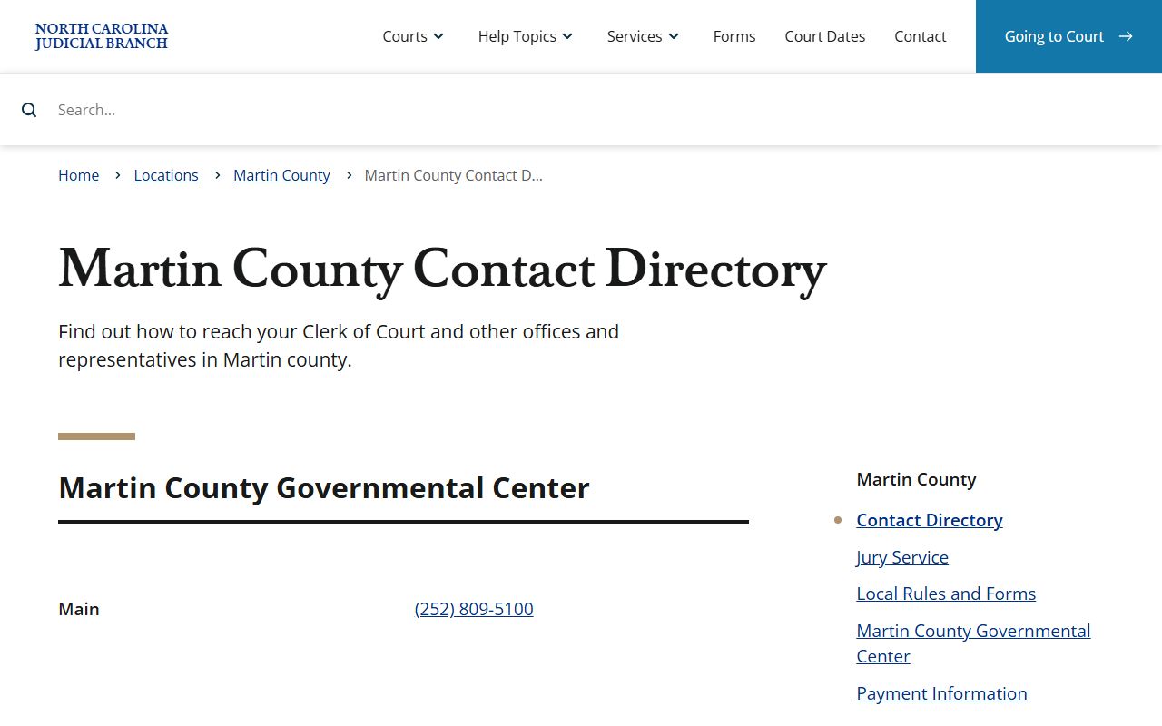 Martin County court docket contact directory with office phone numbers