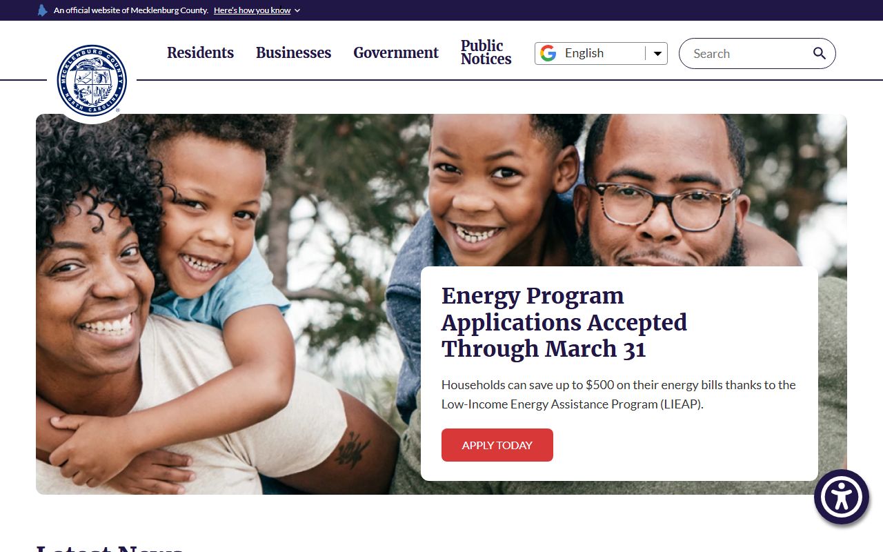 Mecklenburg County government website with links to court docket resources in Charlotte