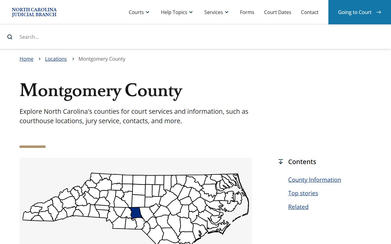 Montgomery County court docket page on the North Carolina Judicial Branch website
