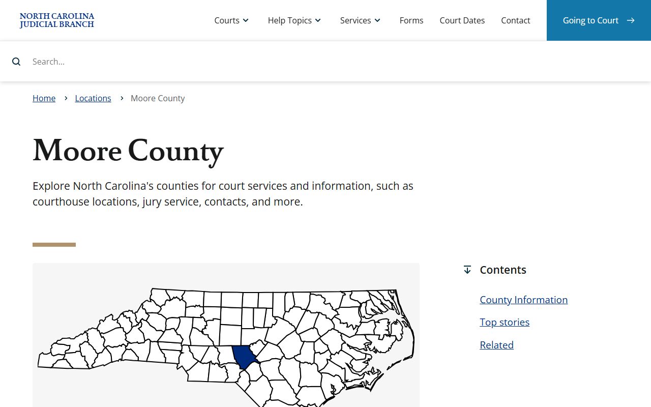 Moore County court docket page on the North Carolina Judicial Branch website