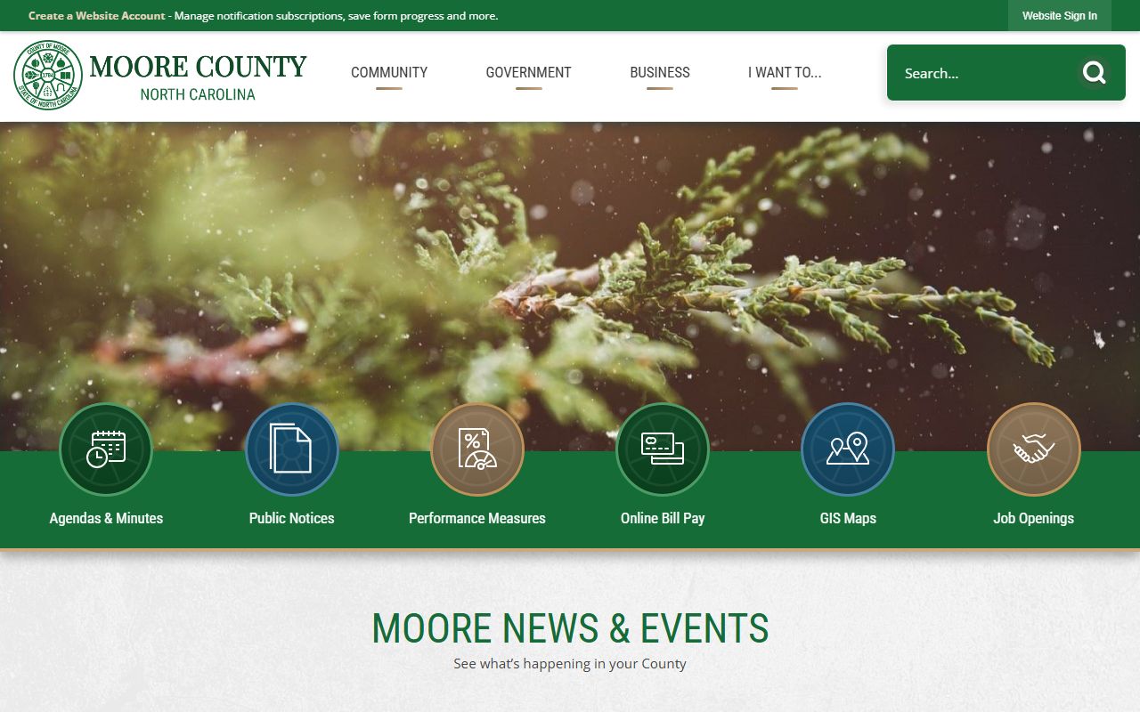 Moore County government website for court docket resources and public services