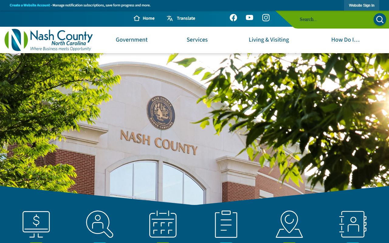 Nash County government website with links to public services and court docket resources