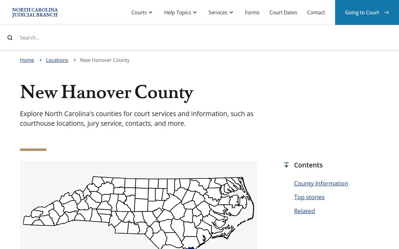New Hanover County court docket page on the North Carolina Judicial Branch website